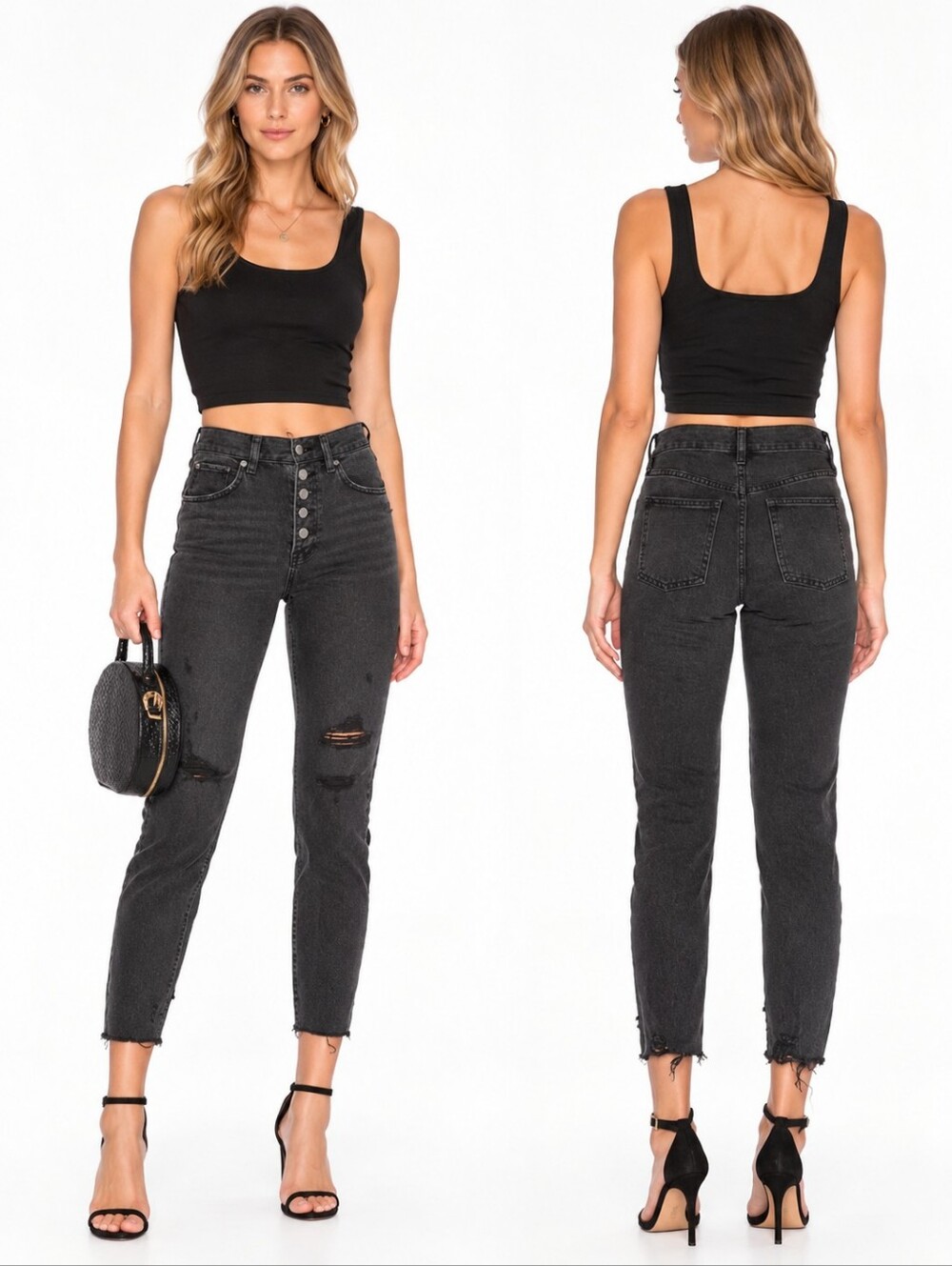 β€οΈ FREE PEOPLE WE THE FREE HIGH RISE SKINNY JEANS, DISTRESSED, WASHED BLACK, 4